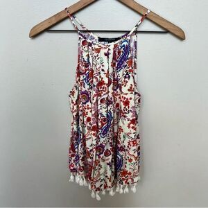 19 Cooper Maycon Halter Top Bohemian Floral Tassel Sleeveless Shirt Size Small